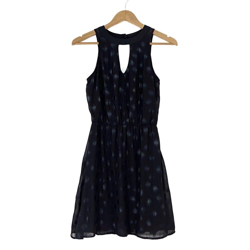 Socialite Women’s Size XS Black Metallic Dot Print Keyhole Lined Mini Dress NWT